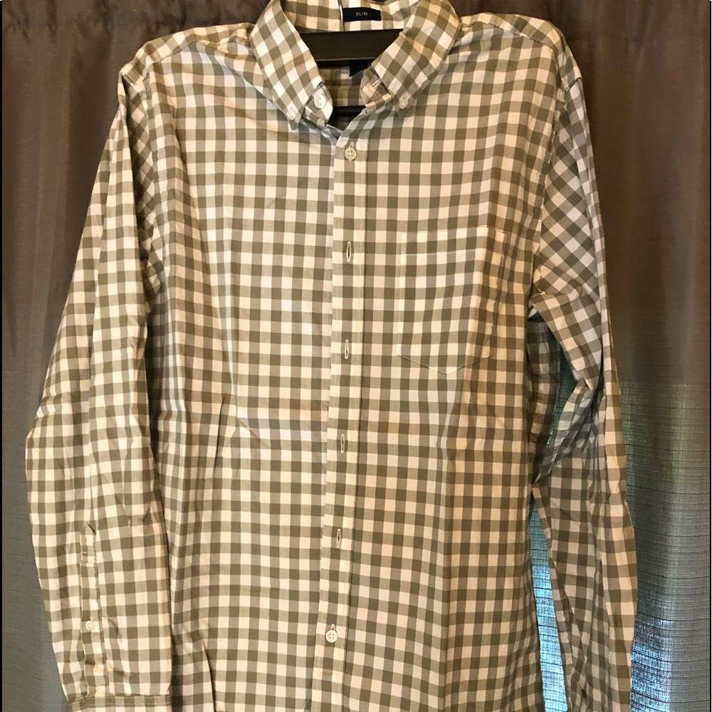 Men’s J. Crew Olive and White Gingham Shirt